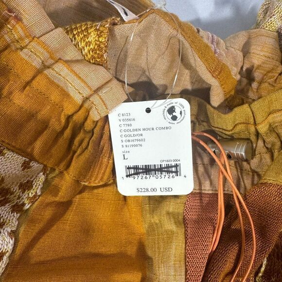 FREE PEOPLE CAMILLE PATCHWORK PANTS IN GOLDEN HOUR COMBO NWT - Picture 5 of 9